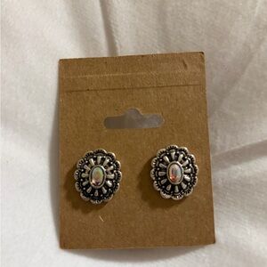 Vintage-Inspired Silver Earrings with Iridescent Center